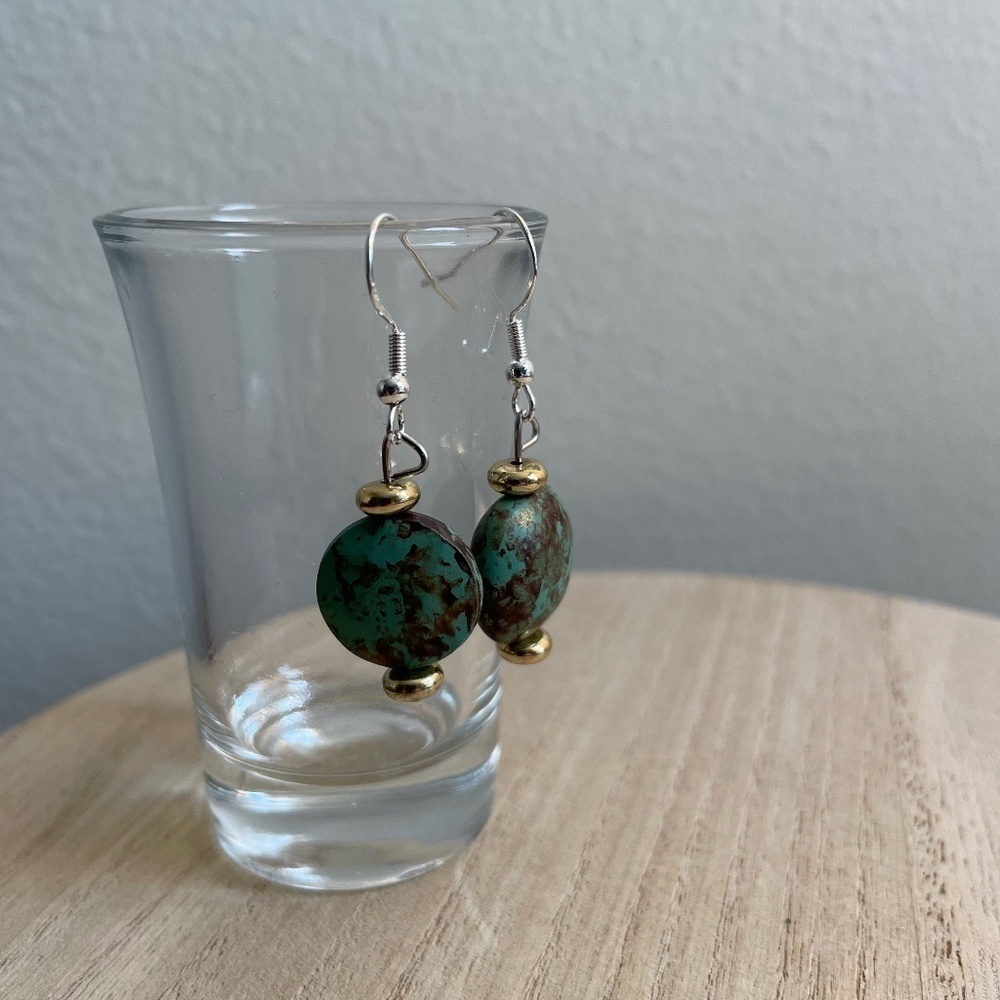 Gold Aqua Beaded Earrings